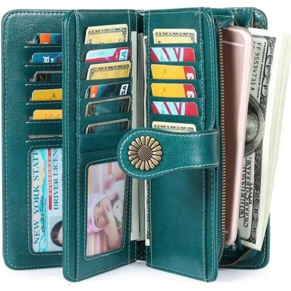 Wallet Women Genuine Leather Credit Card Holder RFID Blocking Large Capacity - Picture 2 of 7